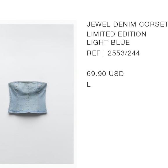 NWT Zara Limited Edition Jewel Stretch Jean Denim Corset Large L - Picture 7 of 7